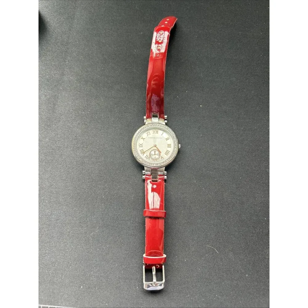 Adrienne Vittadini Silver Tone Red Band Women’s Quartz Watch